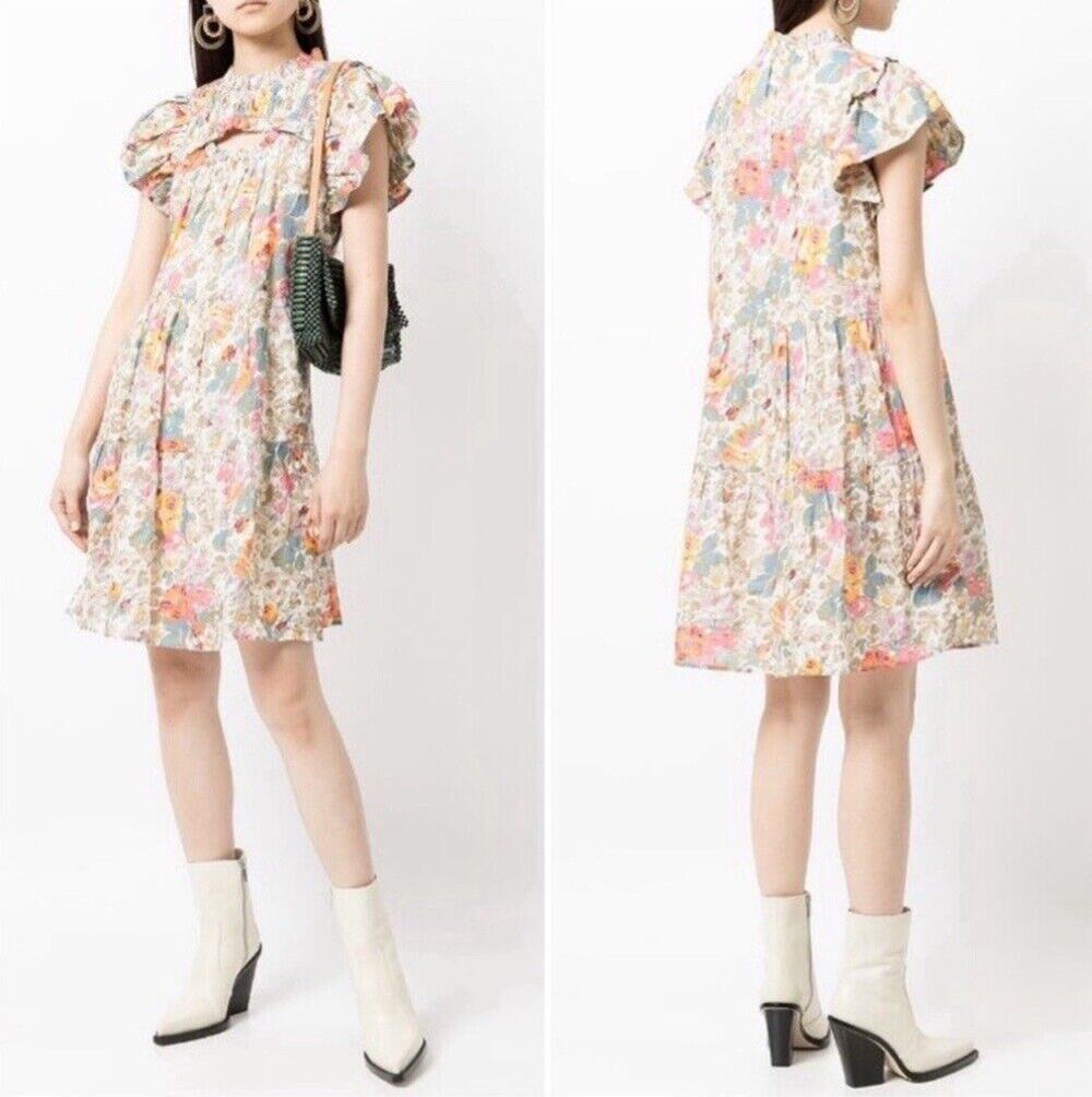 Sea New York Ines Floral Ruffle Mini Dress Cottagecore Pastel Size 2